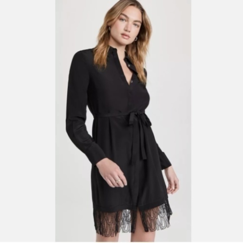Jason Wu Black Silk Monogram Lace Shirt Dress